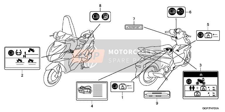 Honda NSC50T2 2015 Étiquette de mise en garde (NSC502WH/ T2) pour un 2015 Honda NSC50T2